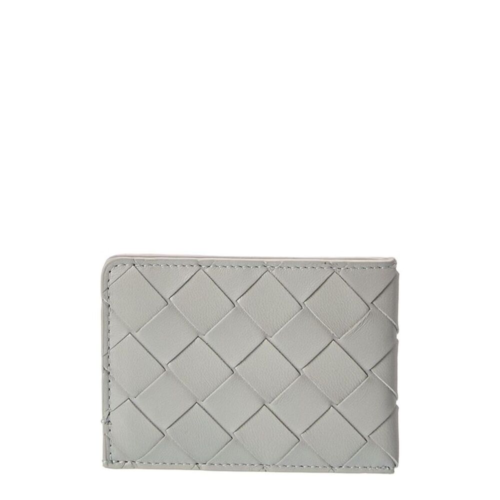 Bottega Veneta Fold Intrecciato Leather Card Case, Grey